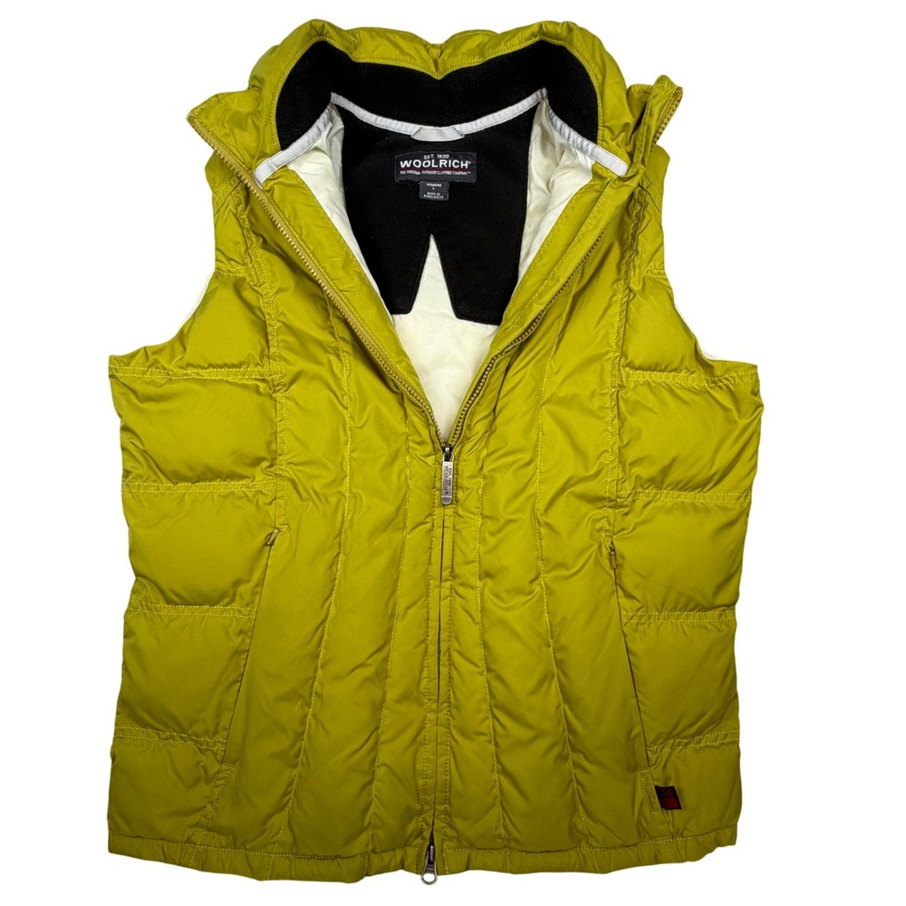 Woolrich Womens Lime Green Quilted Puffer Vest‎ Full Zip Fleece Lined L Gorpcore